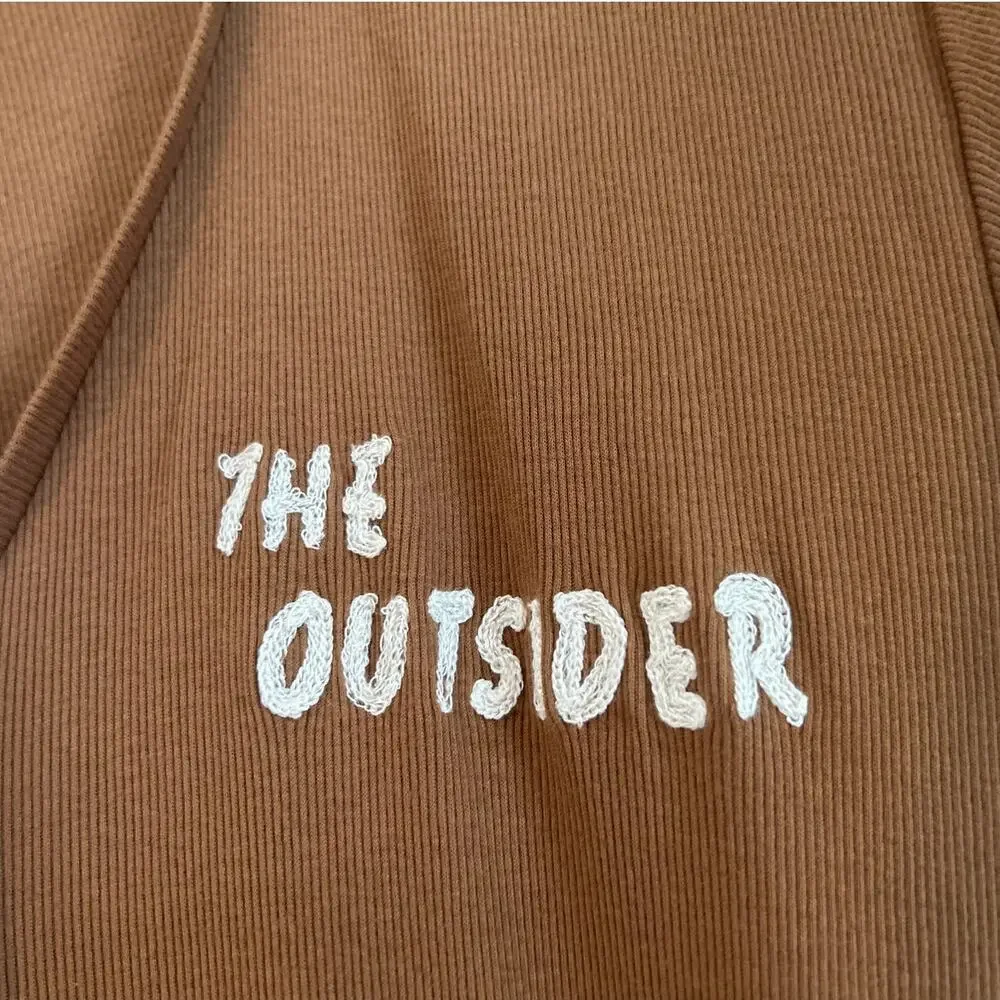 NWT Sandrine Rose Ribbed V-Neck Tee, “The Outsider” Brown, Women’s Small